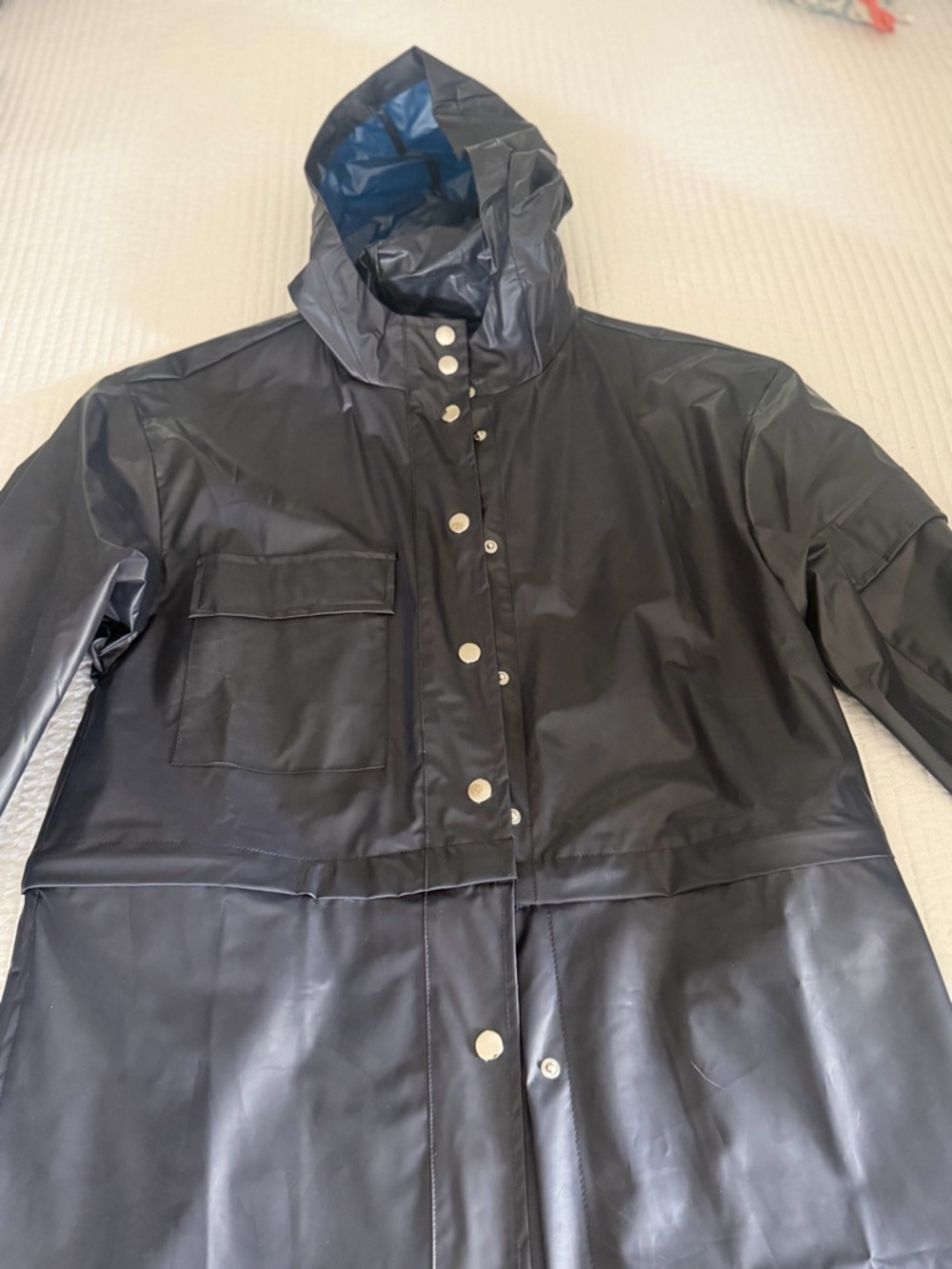 Long & Short Fabletics Black Waterproof Hooded Raincoat